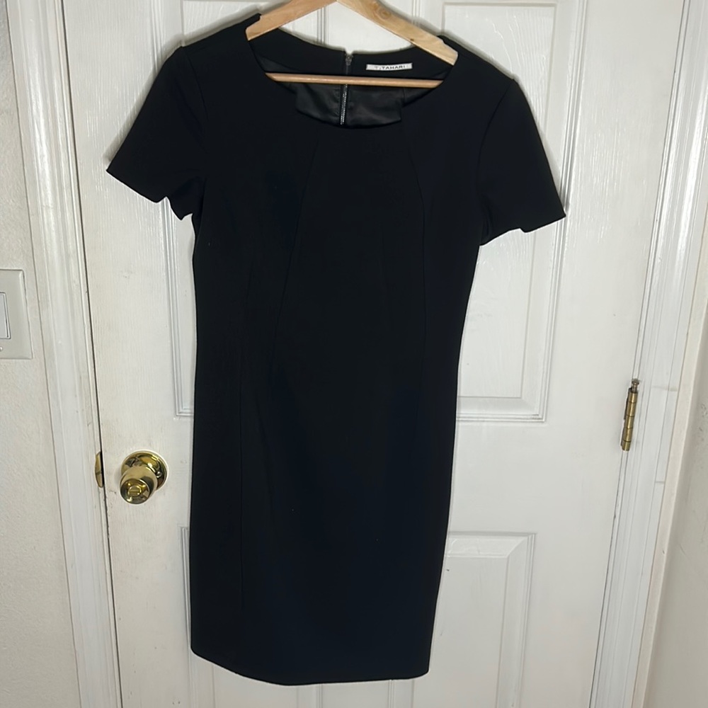 T Tahari Women's Black Judianne Short Sleeve Fitted Sheath Dress Size US 6